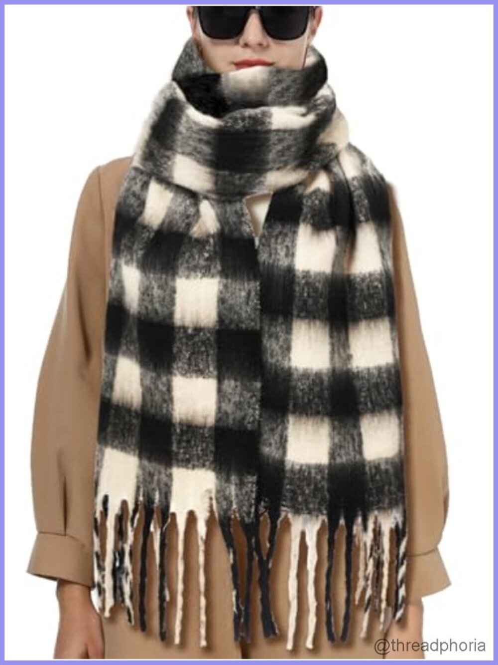 Oversized Plaid Blanket Scarf Winter Fringed Wrap for Women Soft Cozy